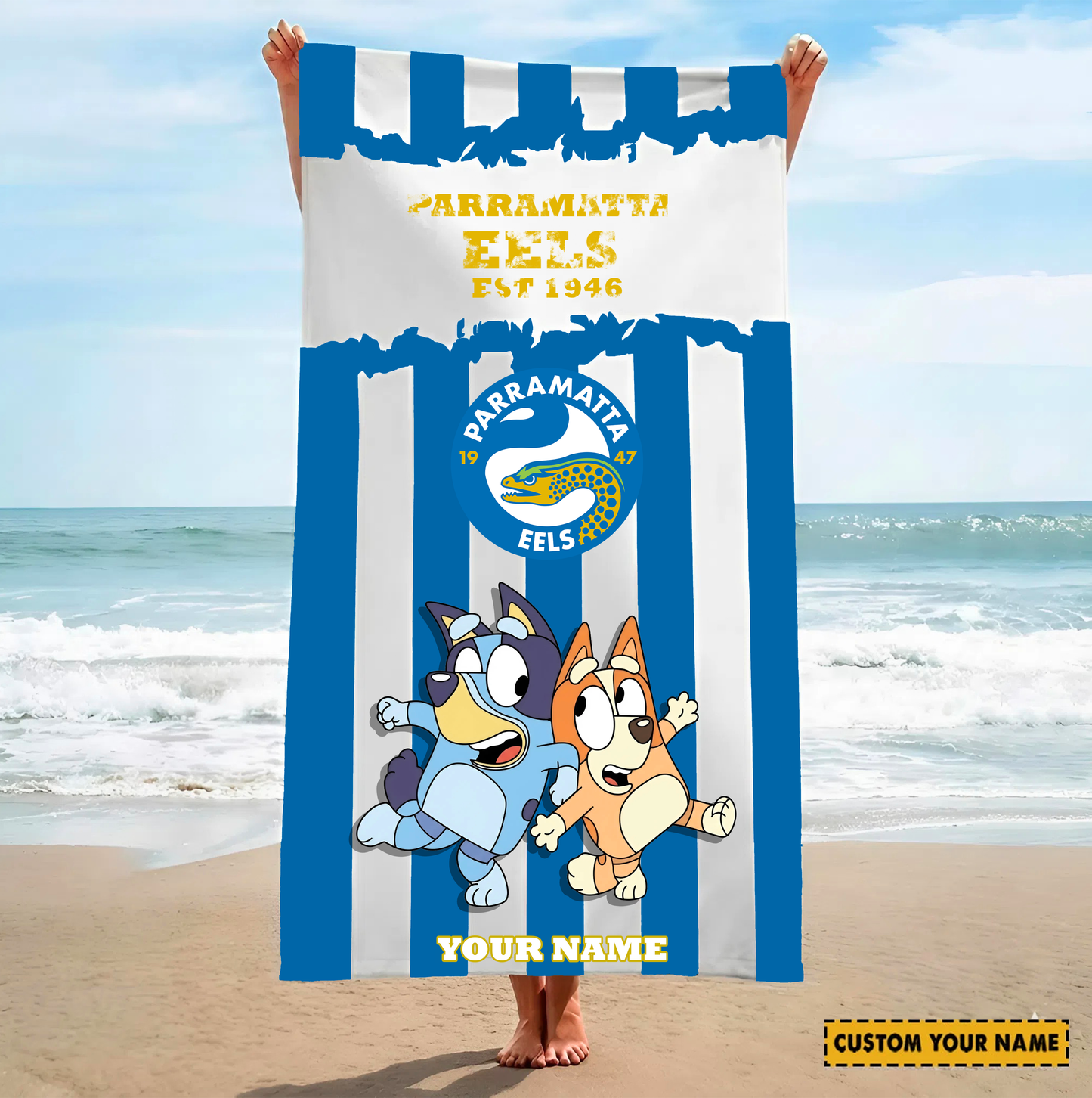 PREMIUM NRL X PE BLUEY&BINGO  Beach Towel Personalized NDT VHM 280326