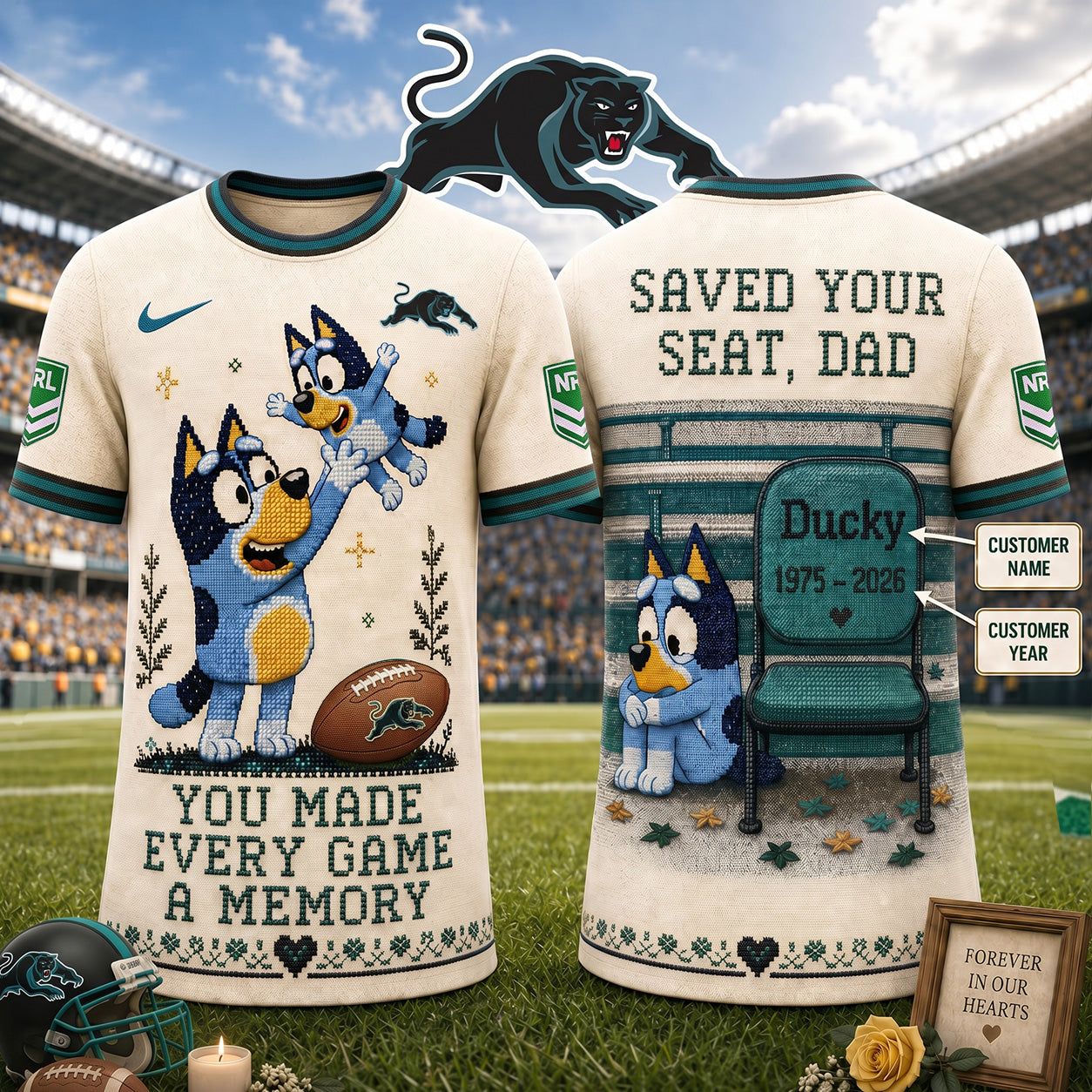 PREMIUM NRL X PP Custom 3D BLUEY Faux-Stitch Dad Memorial ShirtNDT NTN 220526