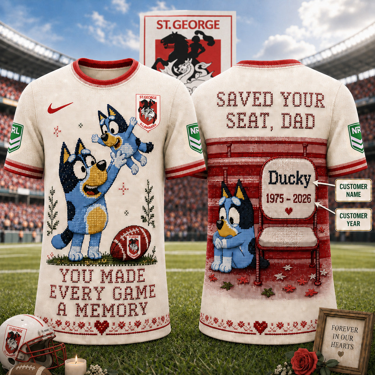 PREMIUM NRL X SGID Custom 3D BLUEY Faux-Stitch Dad Memorial Shirt NDT NTN 220526