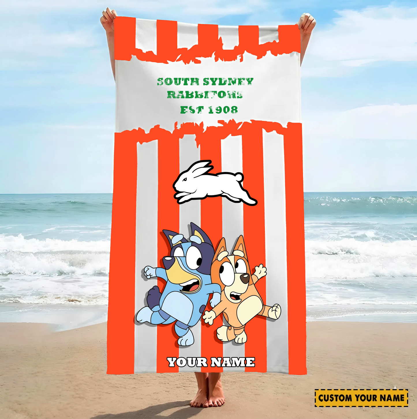 PREMIUM NRL X SSR BLUEY&BINGO  Beach Towel Personalized NDT VHM 280326