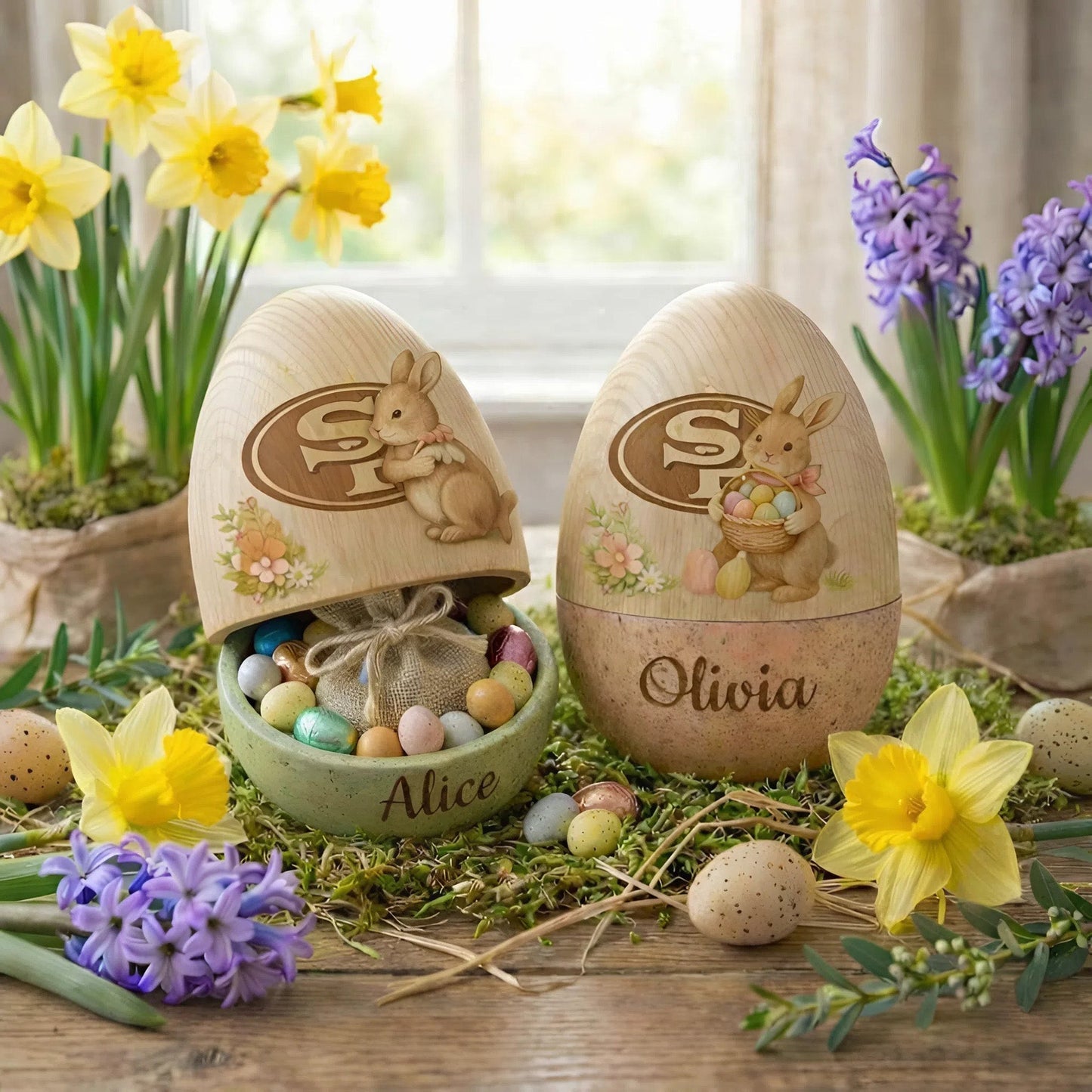 PREMIUM ?�?­?�???�?? X SF49  Personalized Hollow Wooden Easter Egg NDT NHM 270226