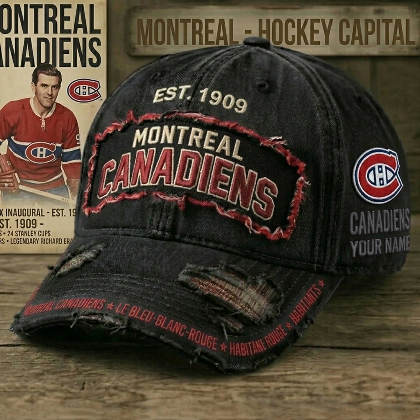 PREMIUM NHL X MC Denim Washed Custom Name HAT NDT NHM 050526