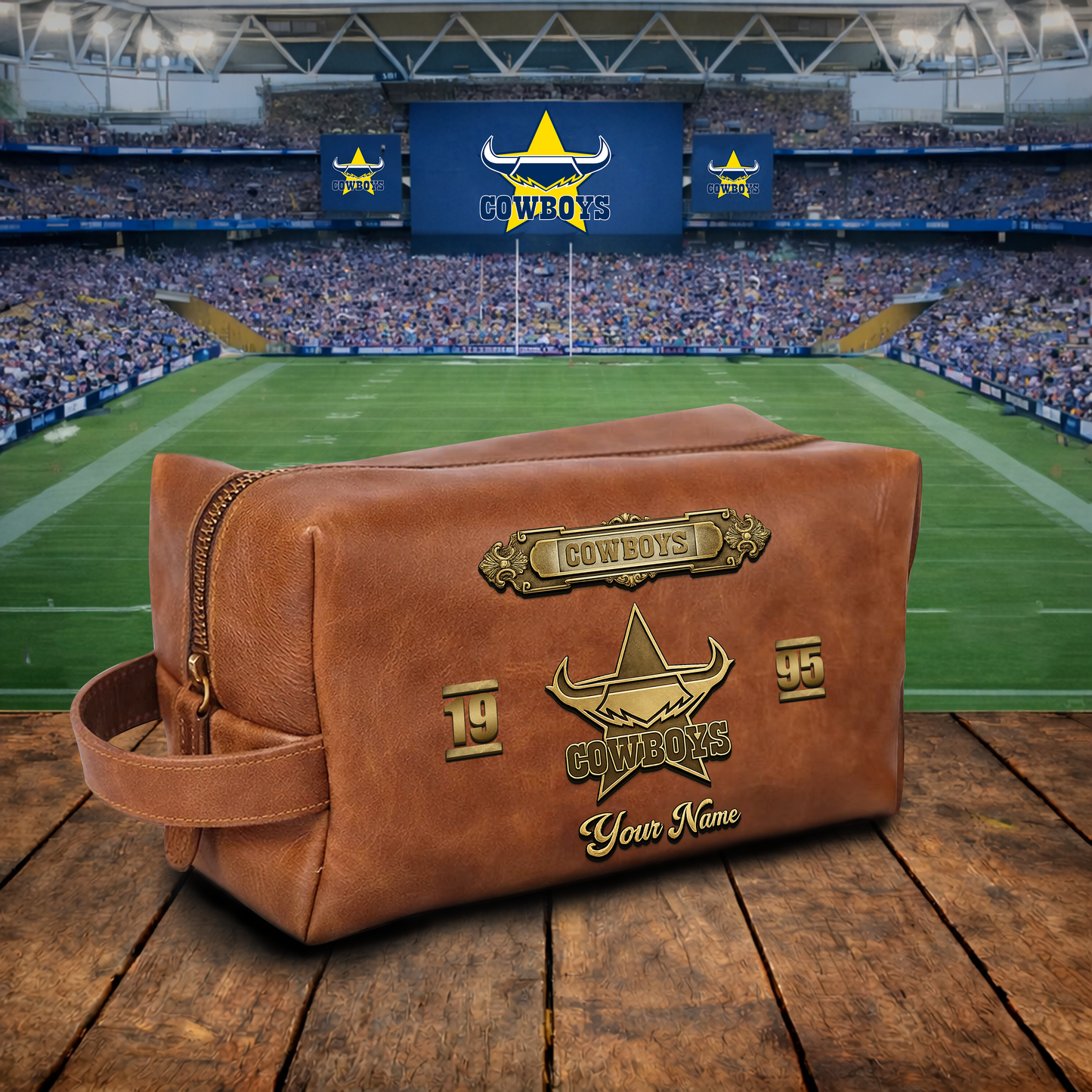 PREMIUM NRL  X NQC 3D EMBOSSED LEATHER TOILETRY BAG Limited Edition NDT VHM