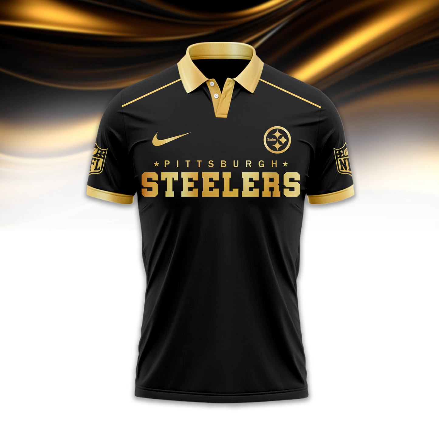 PS Premium NFL Black And Gold Custom Polo DDT CTND
