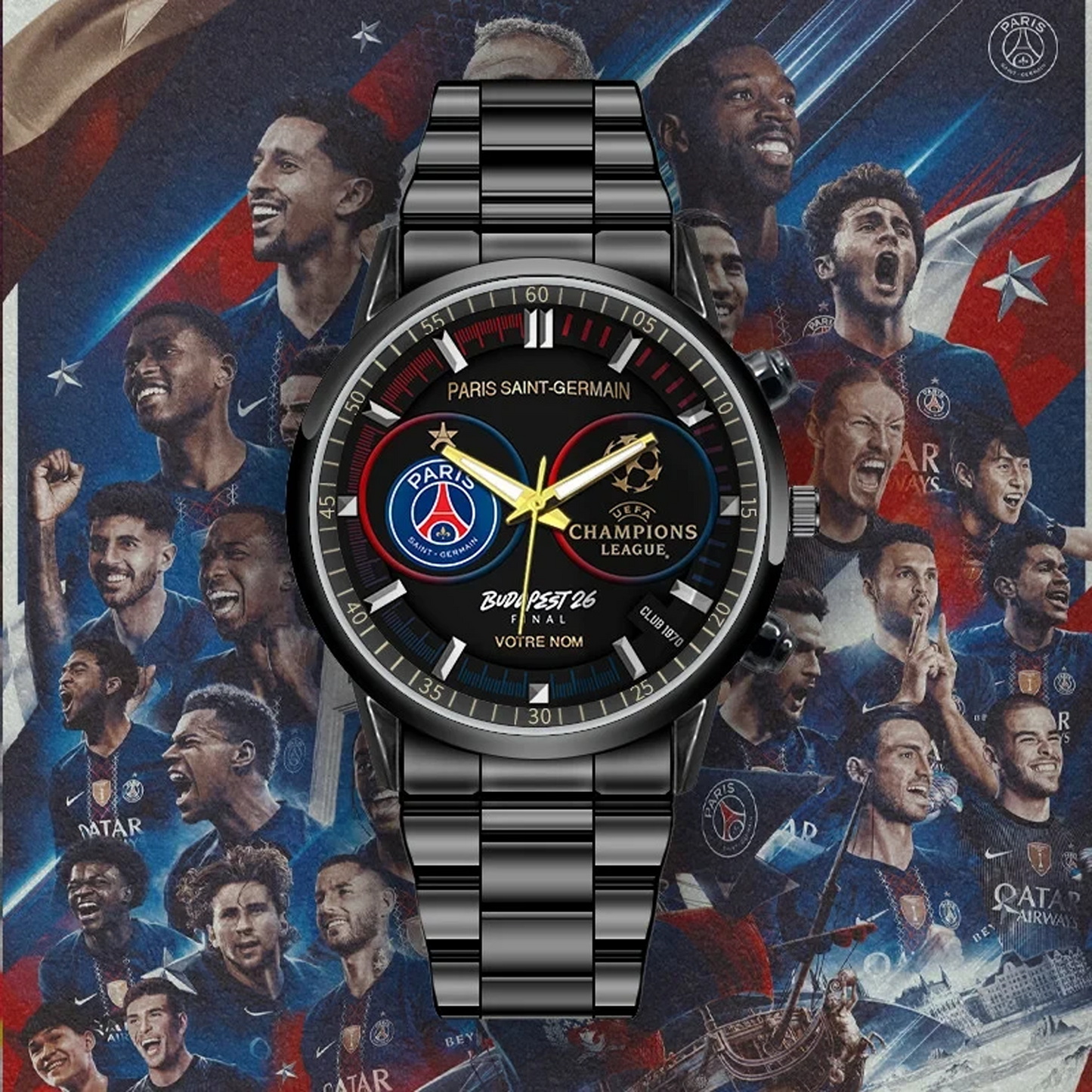 PSG Champions League Final 2026 -Black Stainless Steel Watch 1405 DatND DVT-1