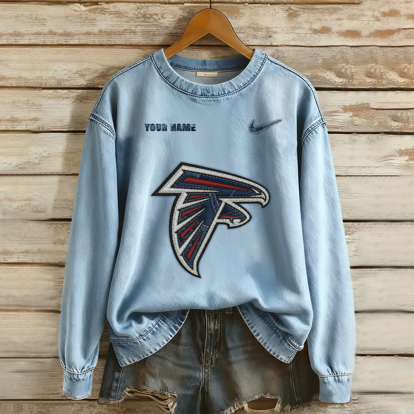 Personalized AF x NFL Denim Patchwork Art Sweater DDT NTL