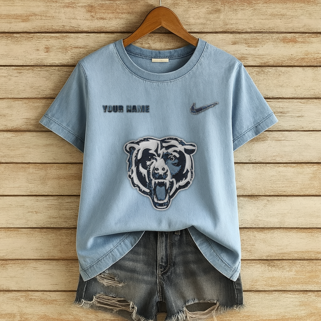 Personalized CHI x NFL Denim Patchwork Art Shirt DDT NTL