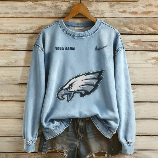 Personalized PE x NFL Denim Patchwork Art Sweater DDT NTL