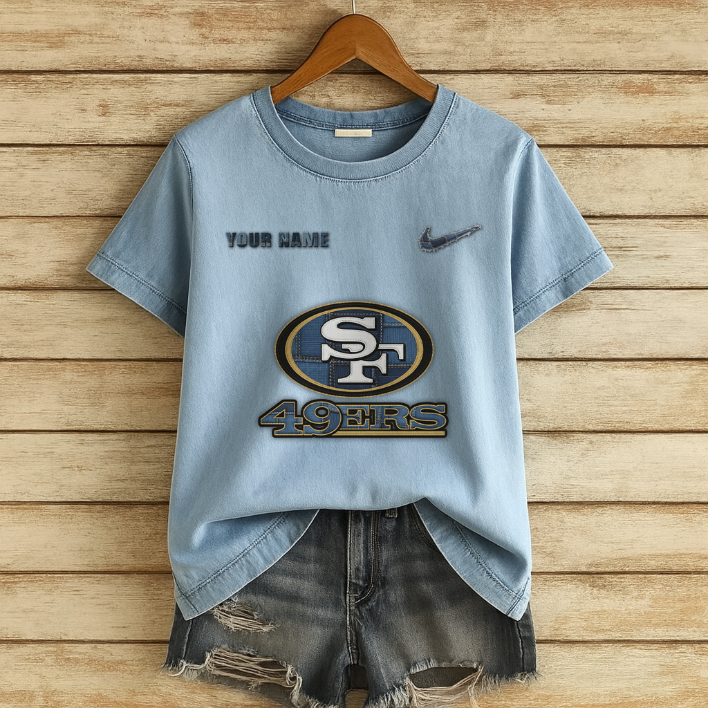 Personalized SF49 x NFL Denim Patchwork Art Shirt DDT NTL