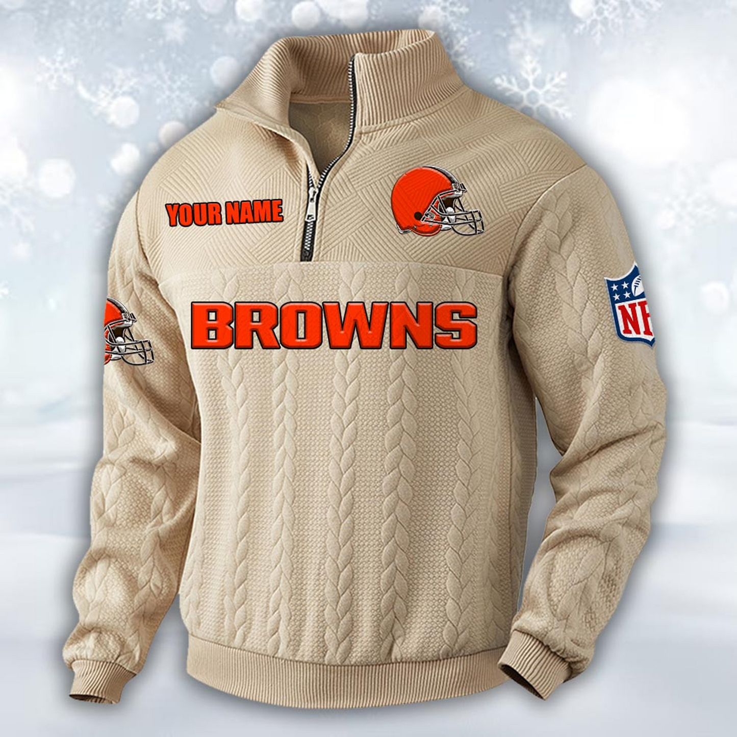 Premium CLE x NFL Cable Knit Quarter-Zip DATND TANTD