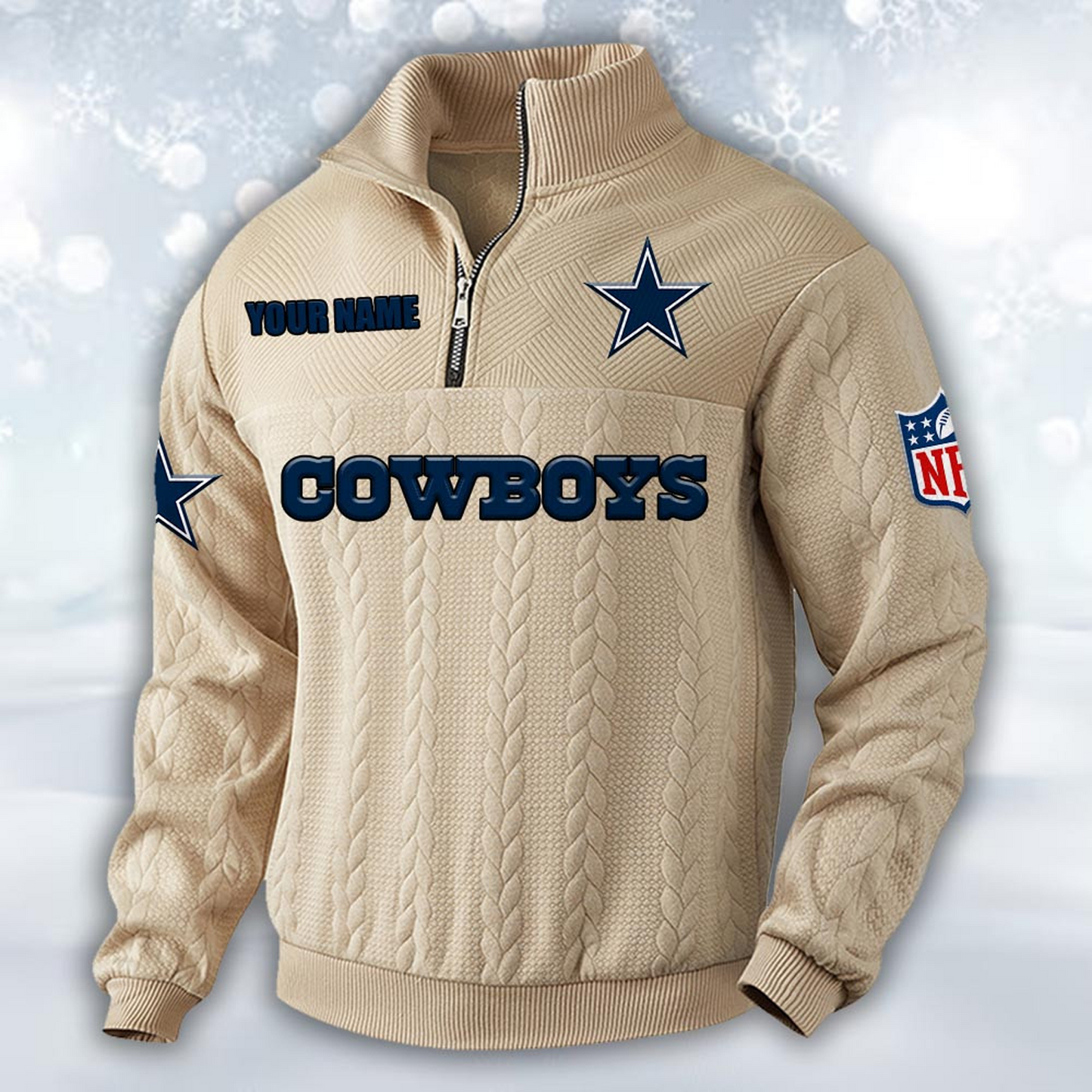 Premium DAL x NFL Cable Knit Quarter-Zip DATND TANTD