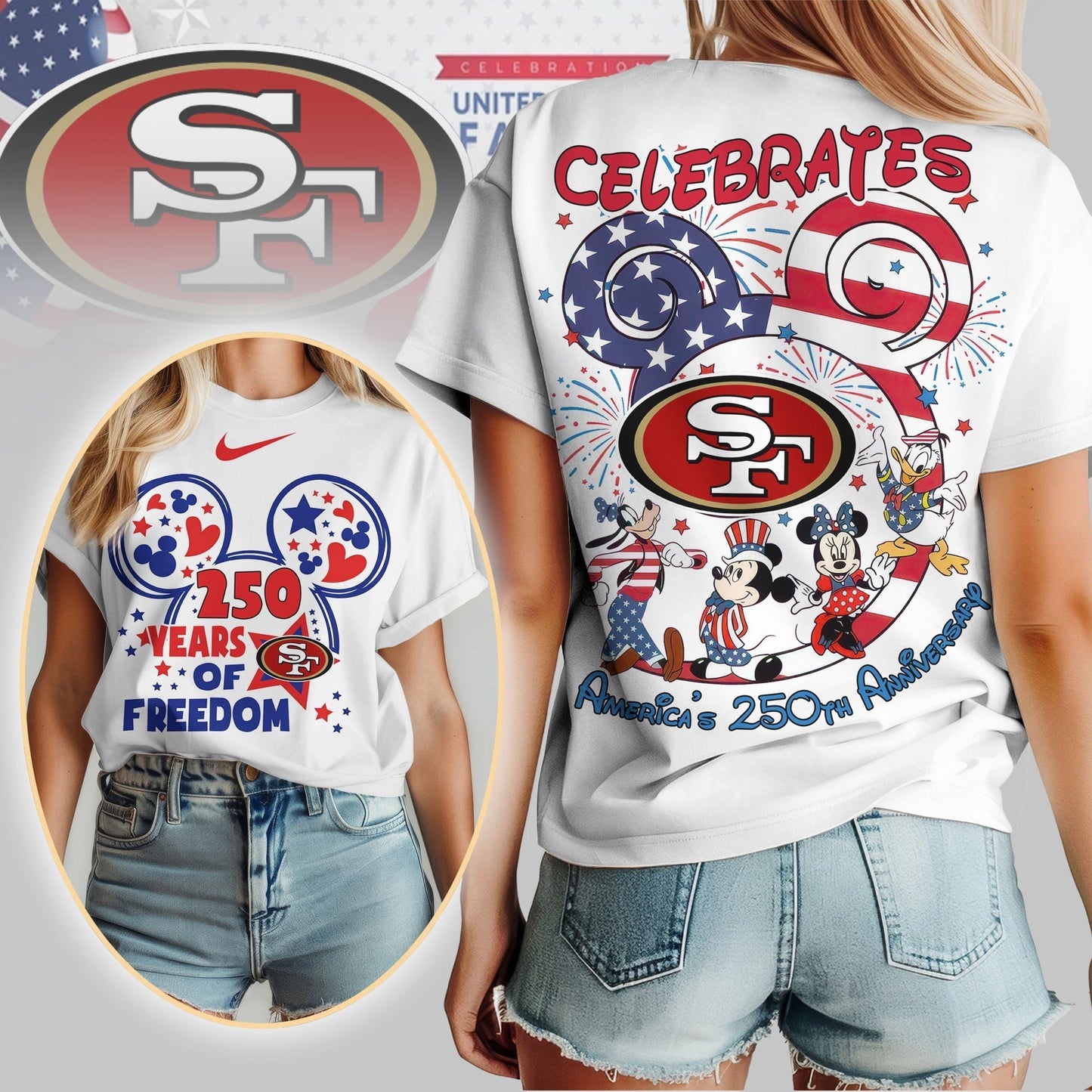 Premium NFL X 49ERS Mouse  Celebrates America 250th Anniversary Women Shirt NDT LVH