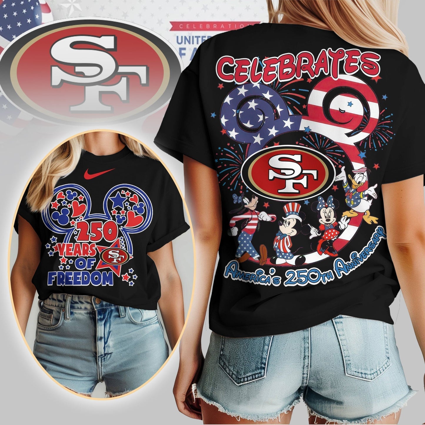 Premium NFL X 49ERS Mouse  Celebrates America 250th Anniversary Women Shirt NDT LVH