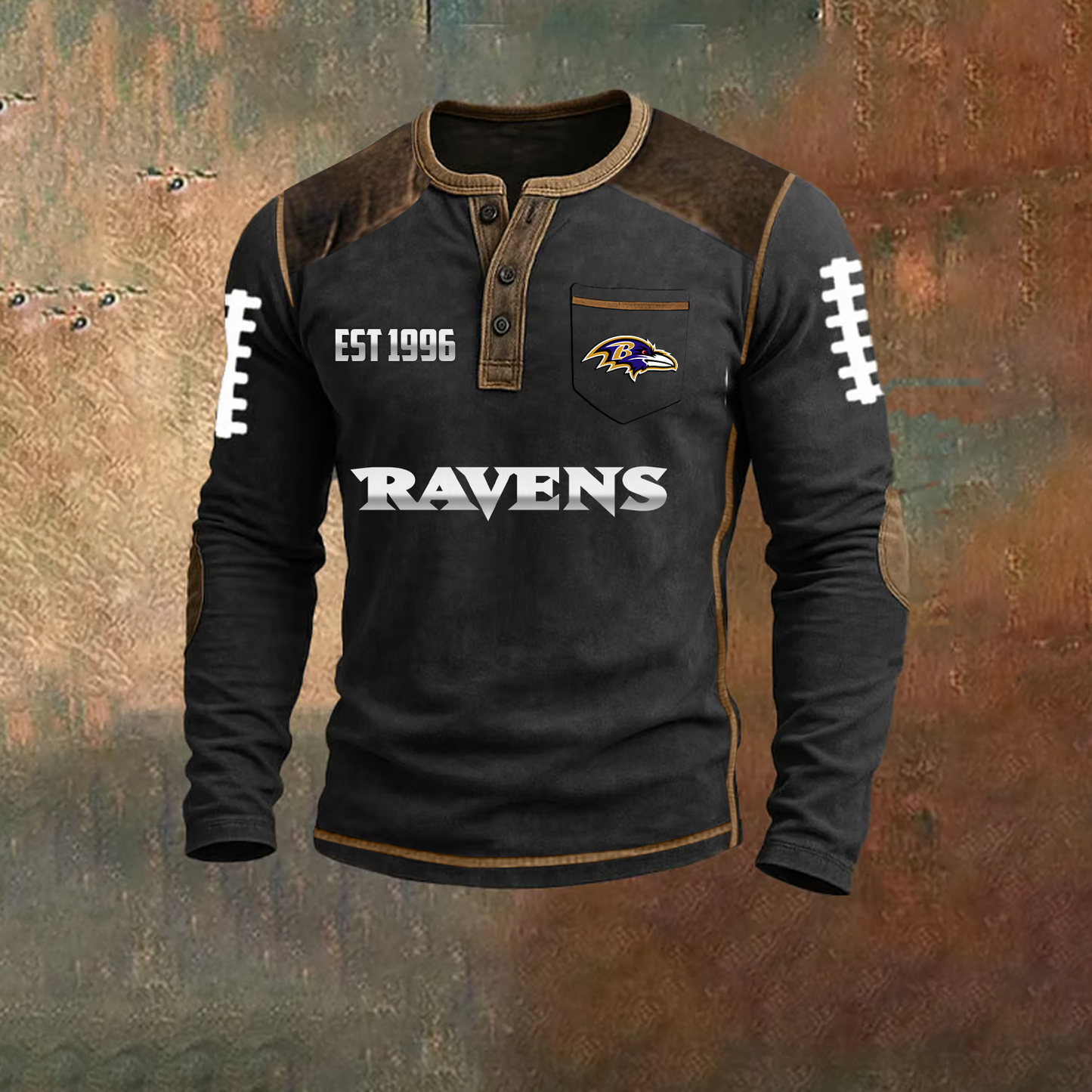 Premium NFL X BAL Classic Henley Long Sleeve Polo Shirt NDT TDT