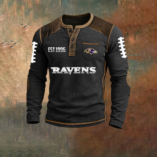 Premium NFL X BAL Classic Henley Long Sleeve Polo Shirt NDT TDT