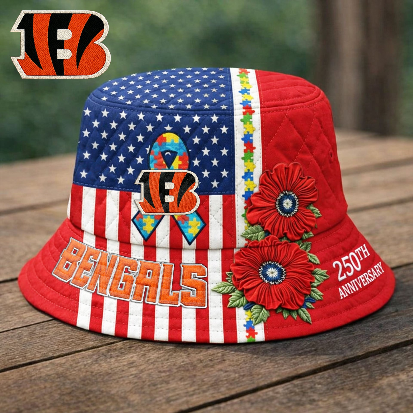 Premium NFL X CIN Autism 250th Anniversary Bucket Hat  NDT VHM