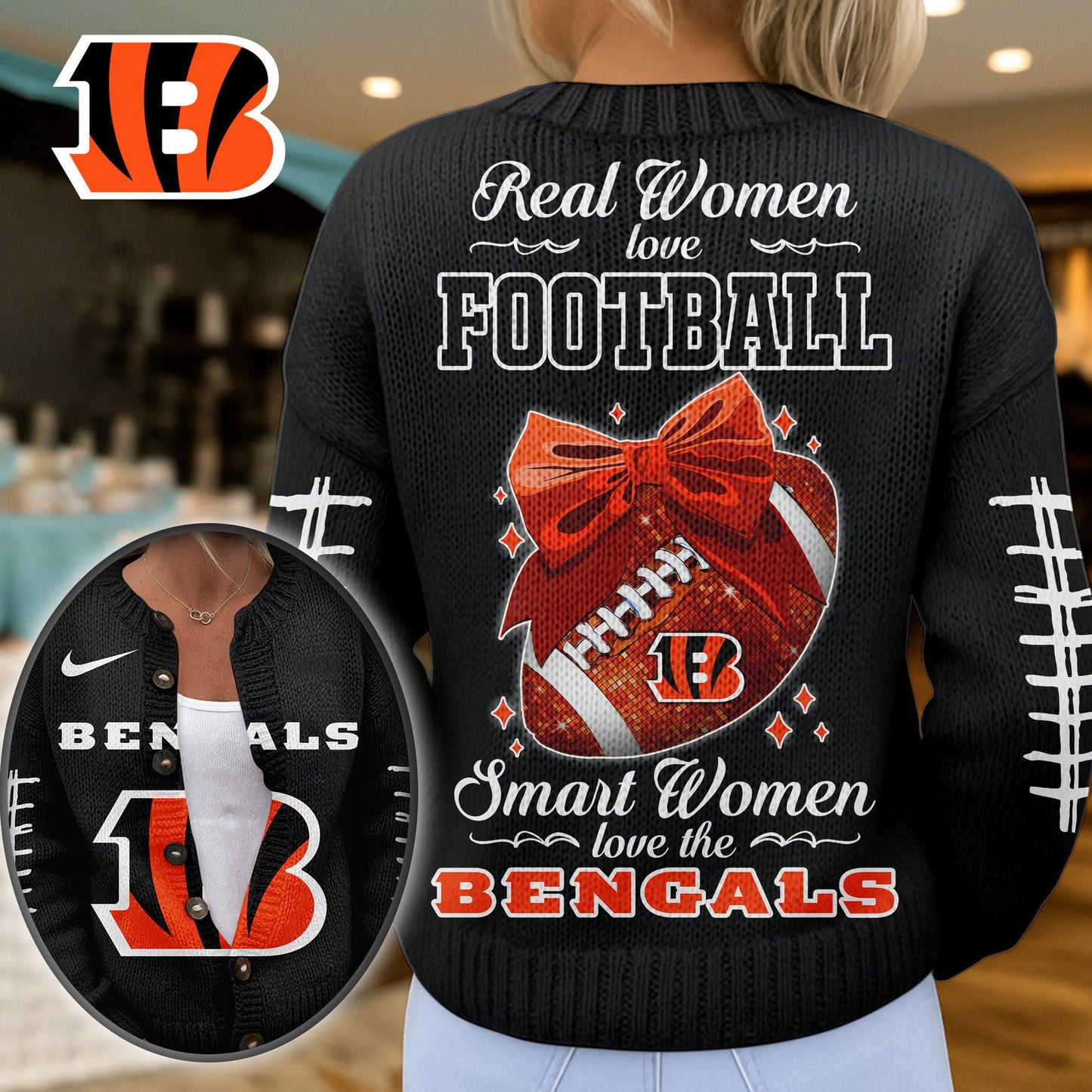 Premium NFL X CIN Smart Woman Love Football Cozy Split Knit Cardigan NDT NHM