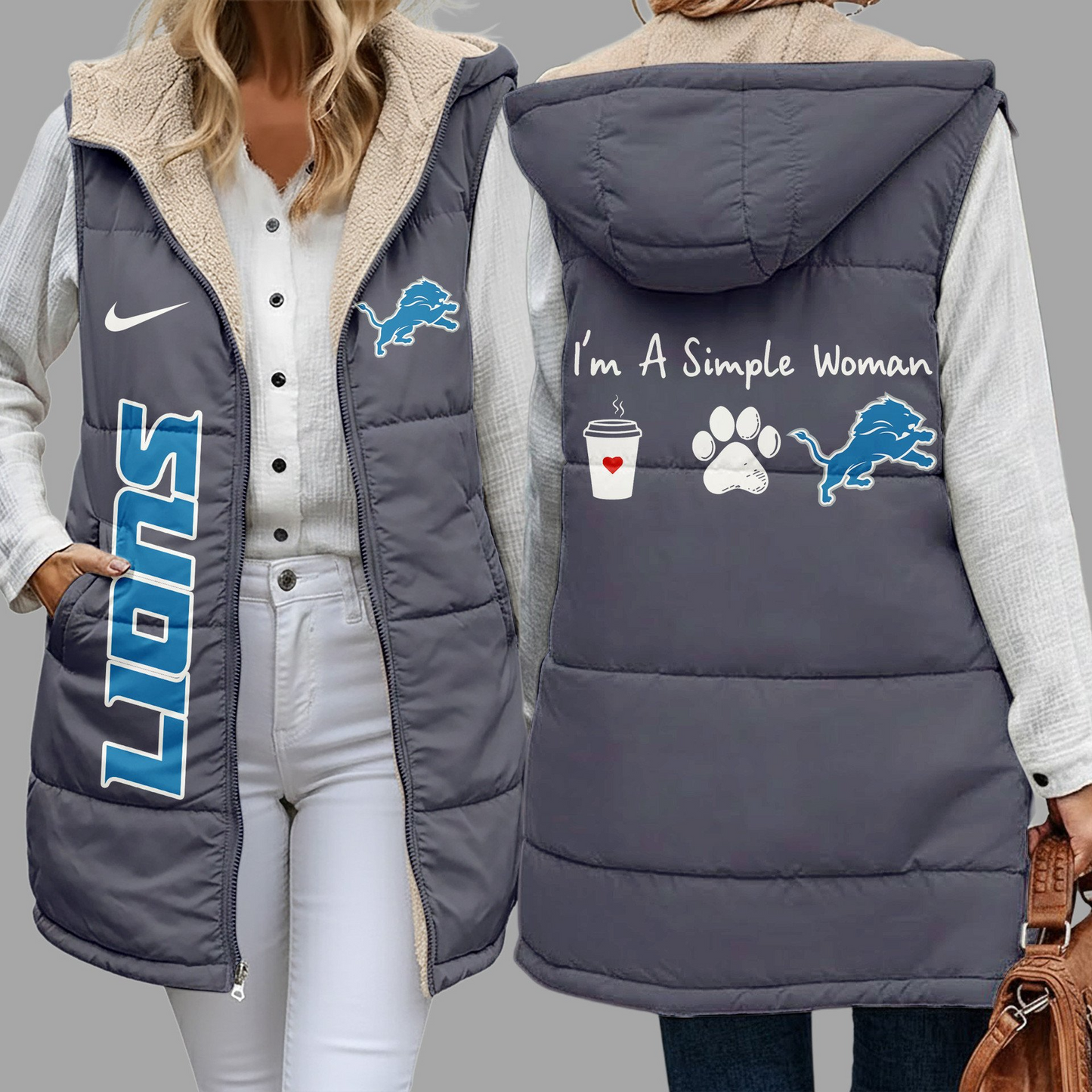 Premium NFL X DET Simple Girl Quilted Vest NDT NHM 3010