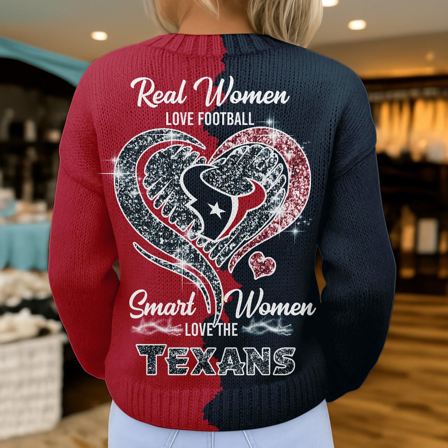 Premium NFL X HOU Smart Woman Love Football Cozy Split Knit Cardigan V2 NDT NHM