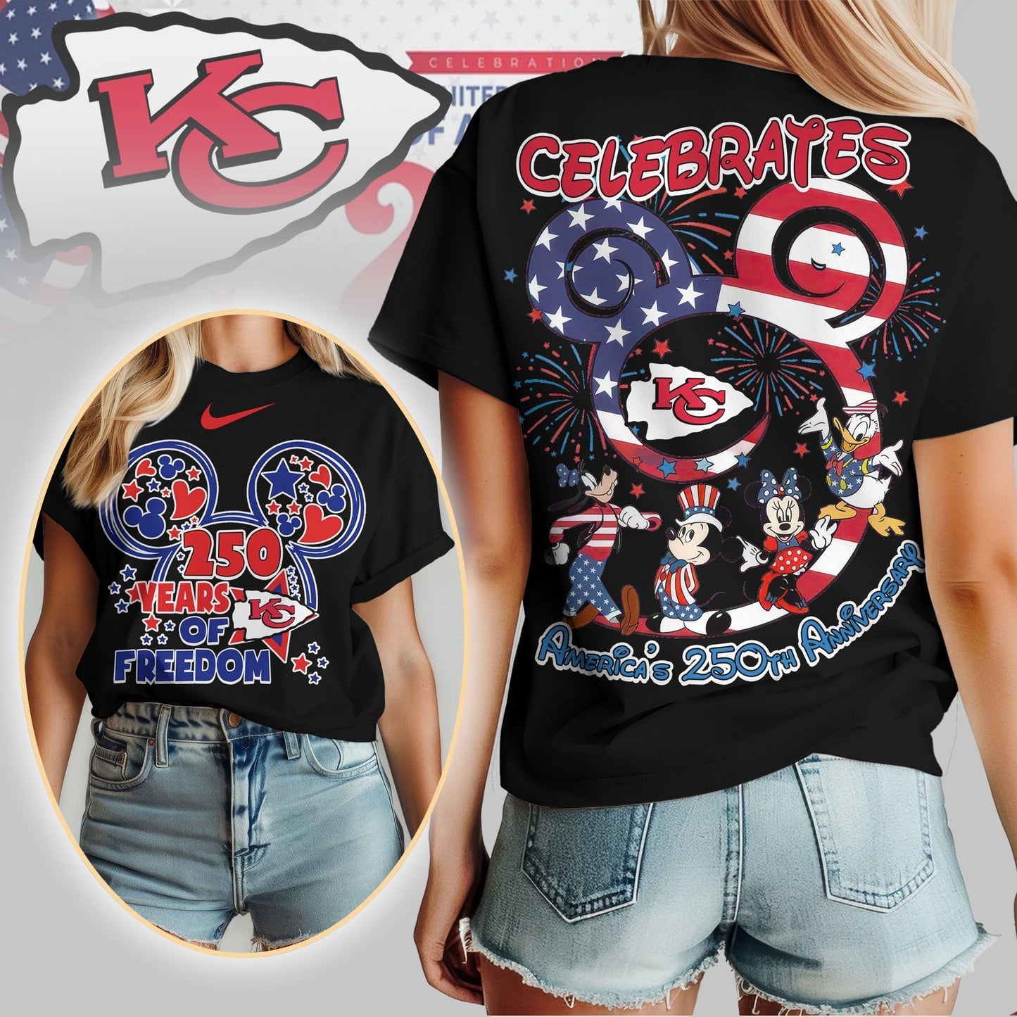 Premium NFL X KCC Mouse  Celebrates America 250th Anniversary Women Shirt NDT LVH