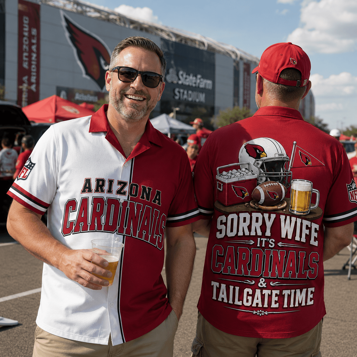 Premium NFL x ARI Funny Football Fan Hawaiian Shirt Sorry Wife It's Tailgate Time Button 300626