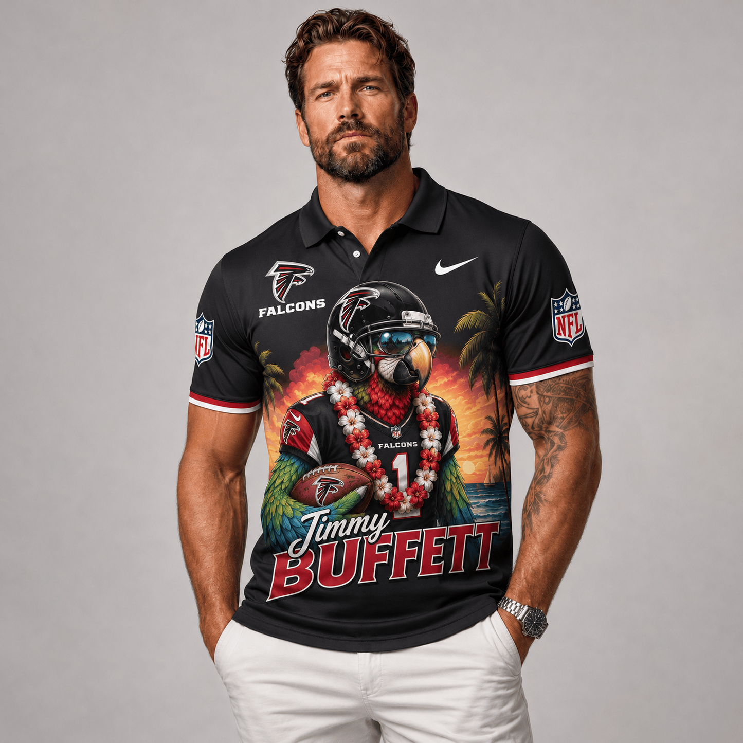 Premium NFL x ATL Tropical Parrot Performance Polo Shirt 180626
