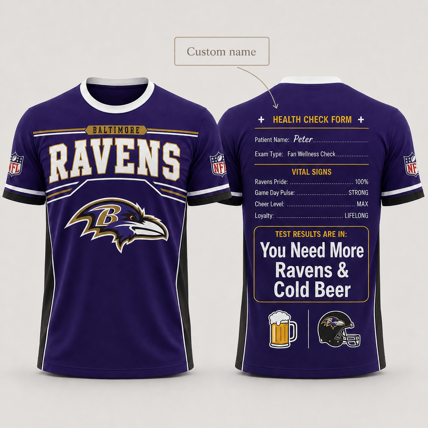Premium NFL x BAL Funny Personalized Health Check Form 3D Shirt Football Enthusiasts 040726