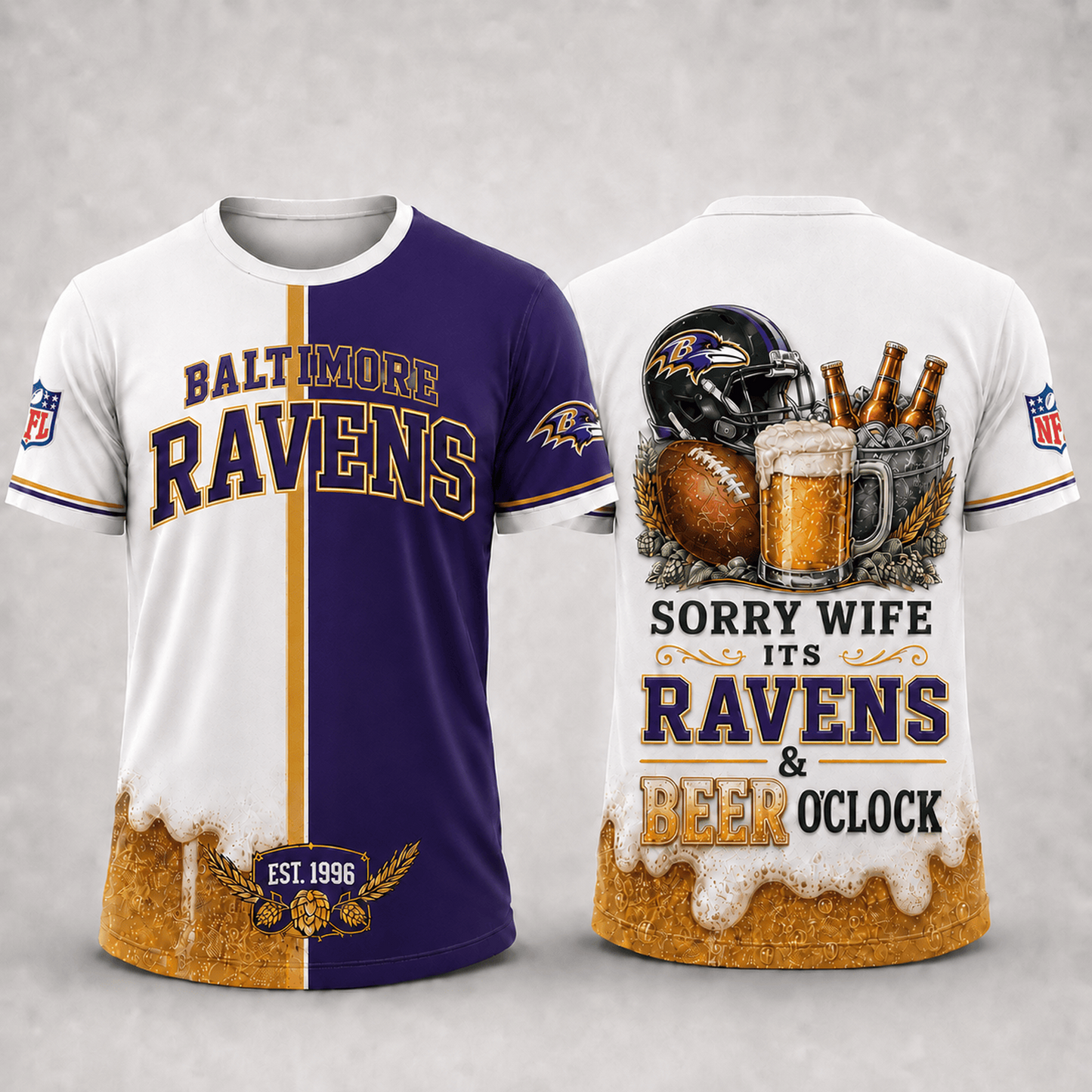 Premium NFL x BAL Sorry Wife It's Match Day And Beer Time Funny Sports Fan 3D Shirt 290626