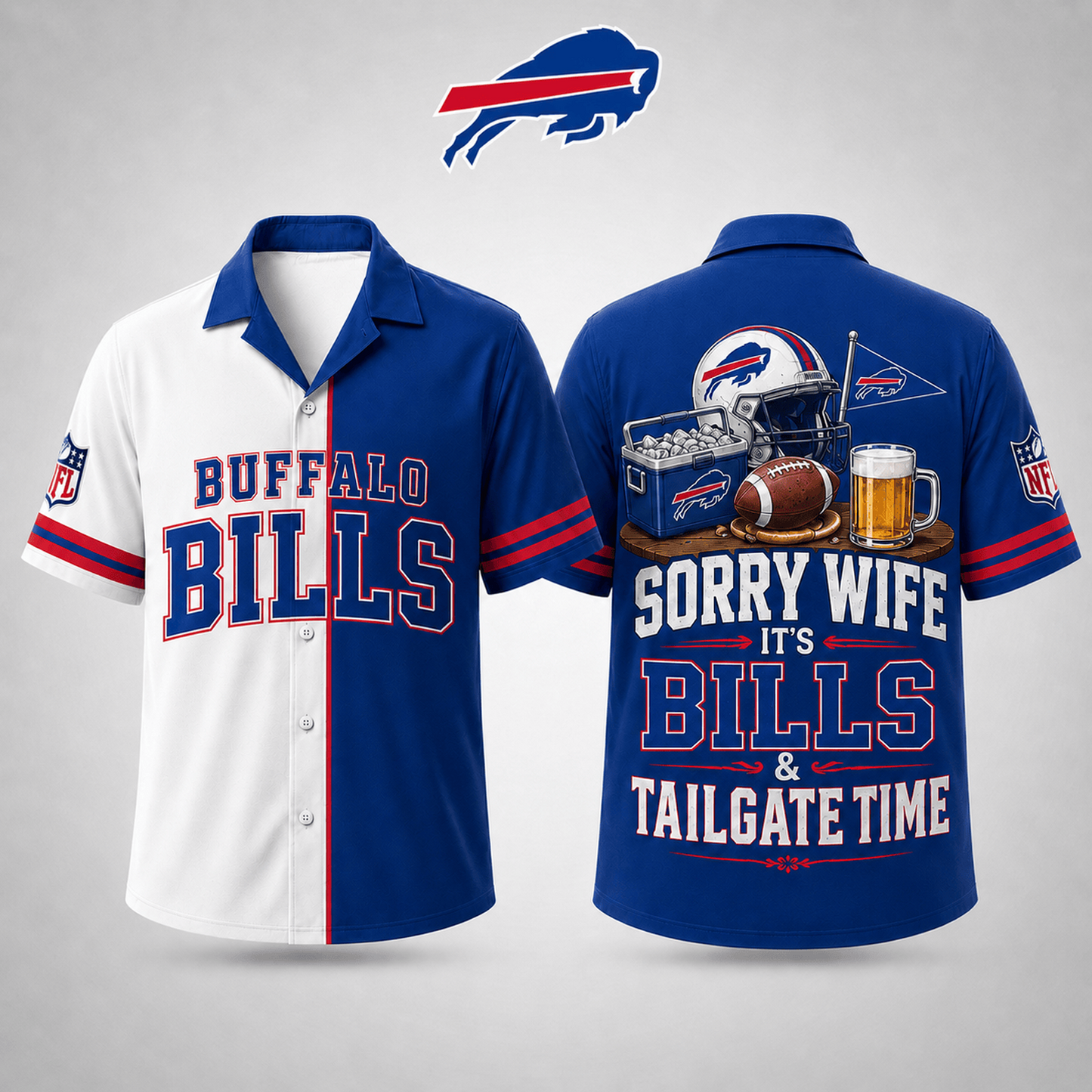 Premium NFL x BUF Funny Football Fan Hawaiian Shirt Sorry Wife It's Tailgate Time Button 300626