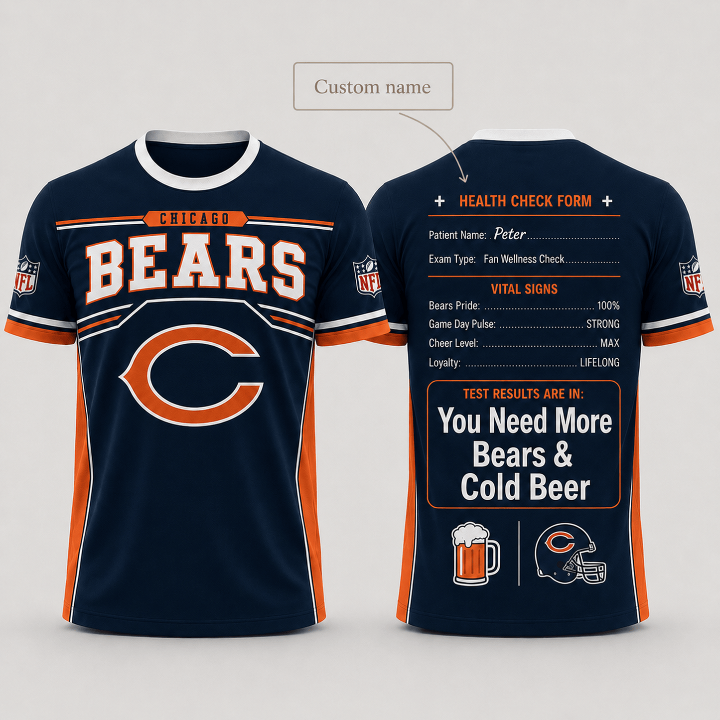 Premium NFL x CHI Funny Personalized Health Check Form 3D Shirt Football Enthusiasts 040726