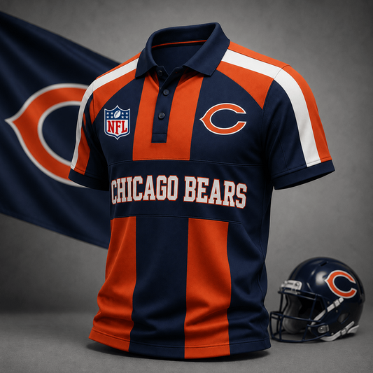Premium NFL x CHI Heritage Stripe Rugby Polo Shirt