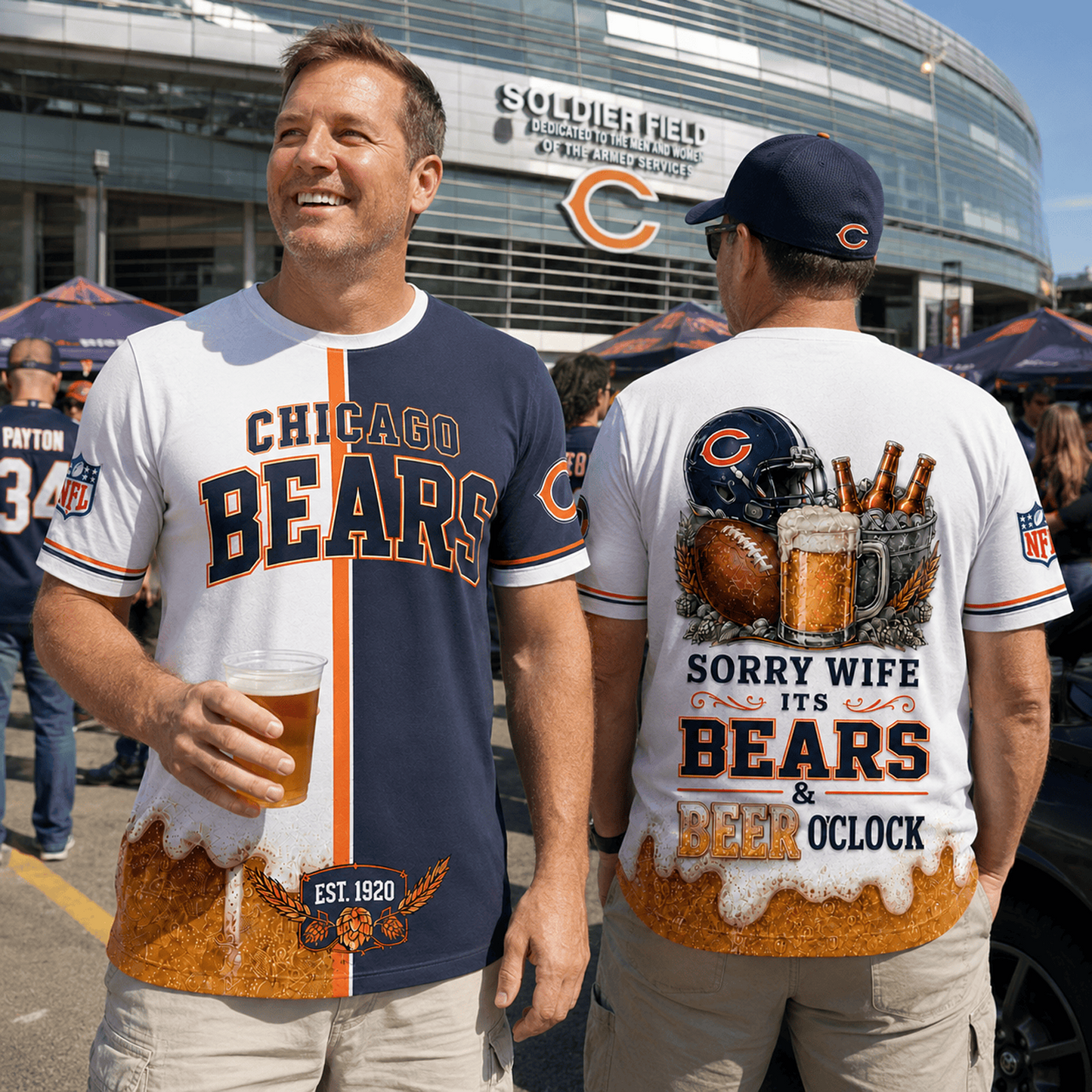 Premium NFL x CHI Sorry Wife It's Match Day And Beer Time Funny Sports Fan 3D Shirt 290626