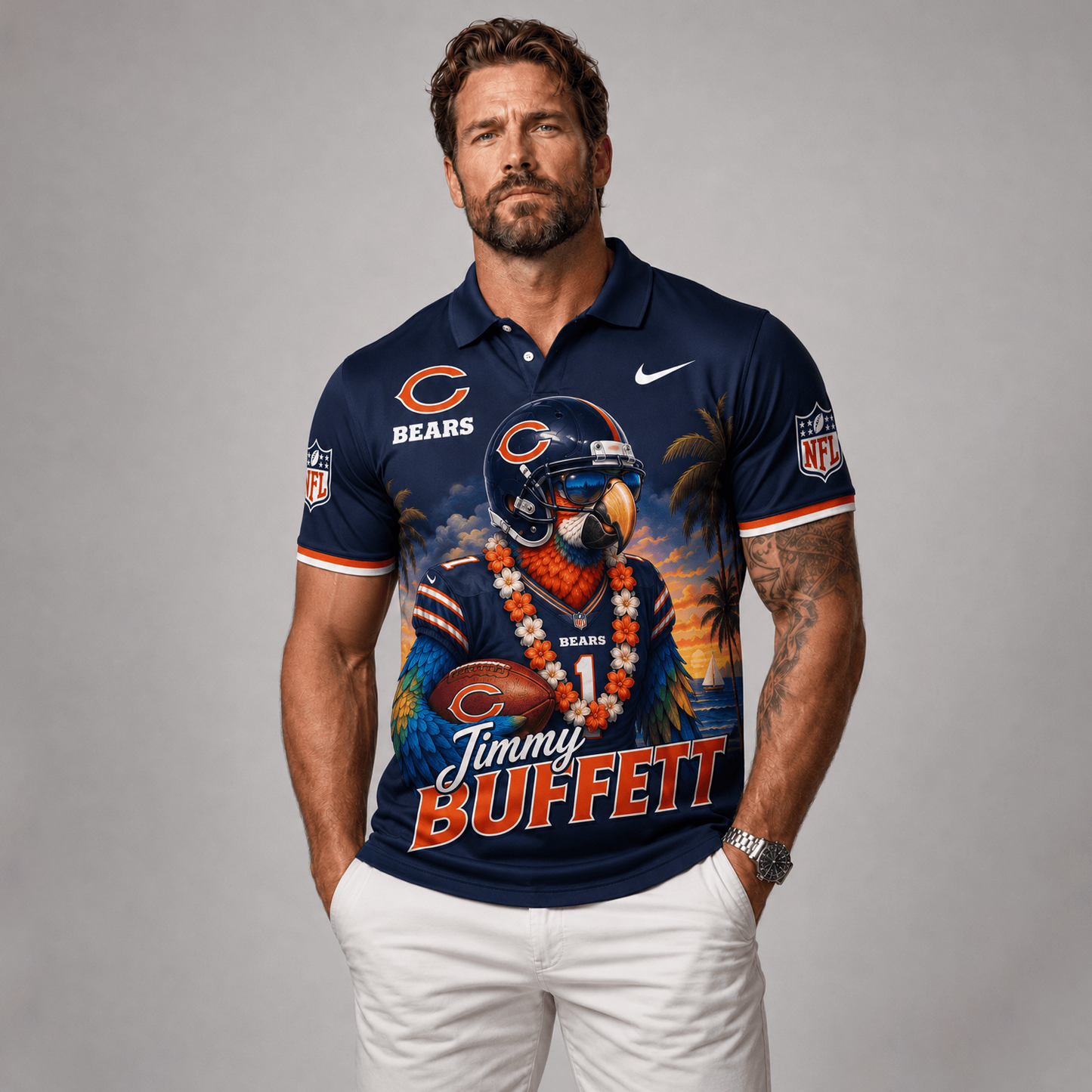 Premium NFL x CHI Tropical Parrot Performance Polo Shirt 180626