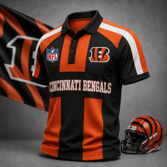 Premium NFL x CIN Heritage Stripe Rugby Polo Shirt