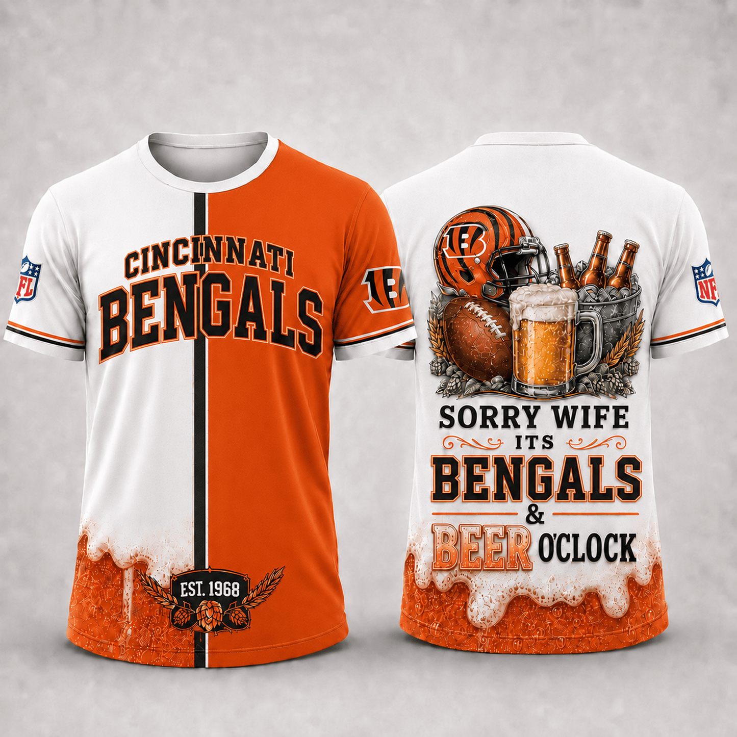 Premium NFL x CIN Sorry Wife It's Match Day And Beer Time Funny Sports Fan 3D Shirt 290626