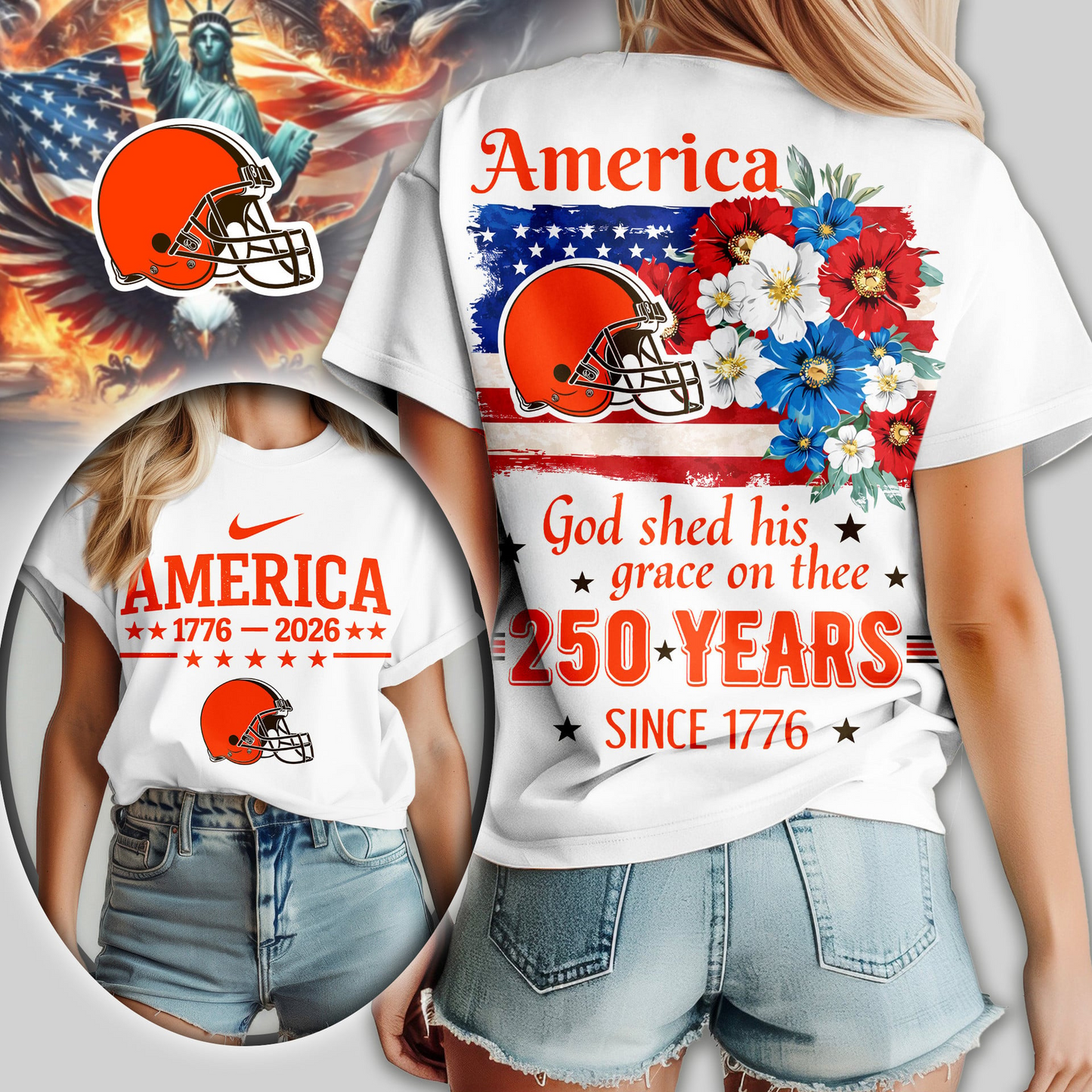 Premium NFL x CLE America God Shed His Grace On Thee Women Shirt NDT VHM