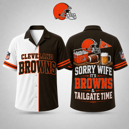 Premium NFL x CLE Funny Football Fan Hawaiian Shirt Sorry Wife It's Tailgate Time Button 300626