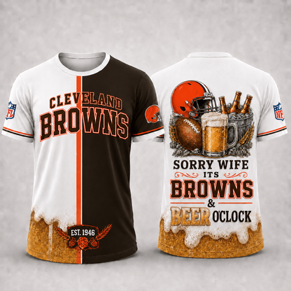 Premium NFL x CLE Sorry Wife It's Match Day And Beer Time Funny Sports Fan 3D Shirt 290626