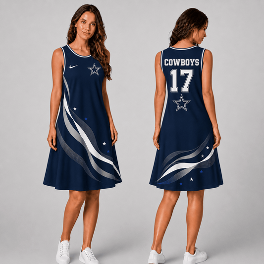 Premium NFL x DAL Style Custom Sleeveless Dress Personalized Name Number 180626