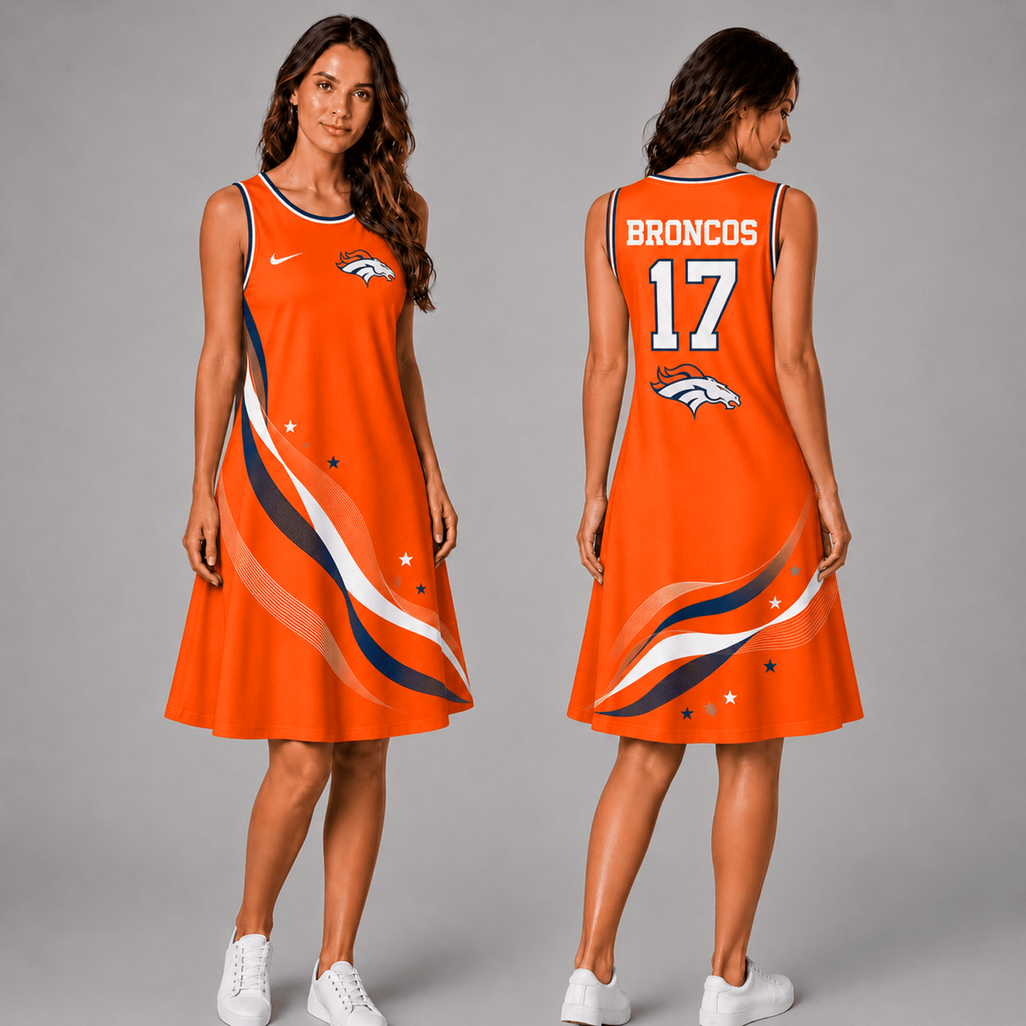 Premium NFL x DEN Style Custom Sleeveless Dress Personalized Name Number 180626