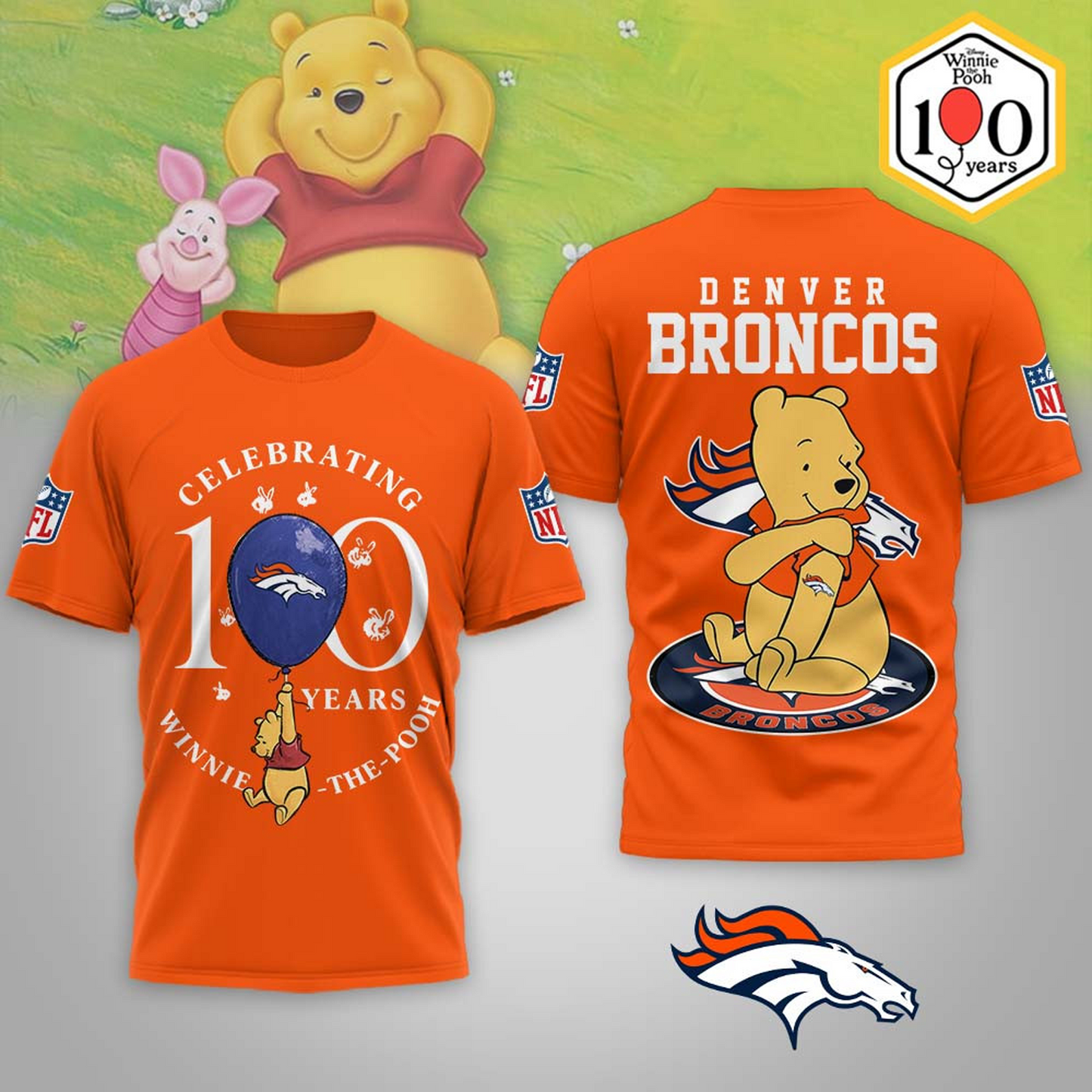 Premium NFL x DEN Winnie The Pooh 100th Anniversary 3D Shirt DATND TANTD