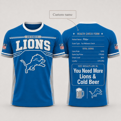 Premium NFL x DET Funny Personalized Health Check Form 3D Shirt Football Enthusiasts 040726