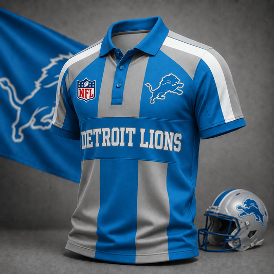 Premium NFL x DET Heritage Stripe Rugby Polo Shirt
