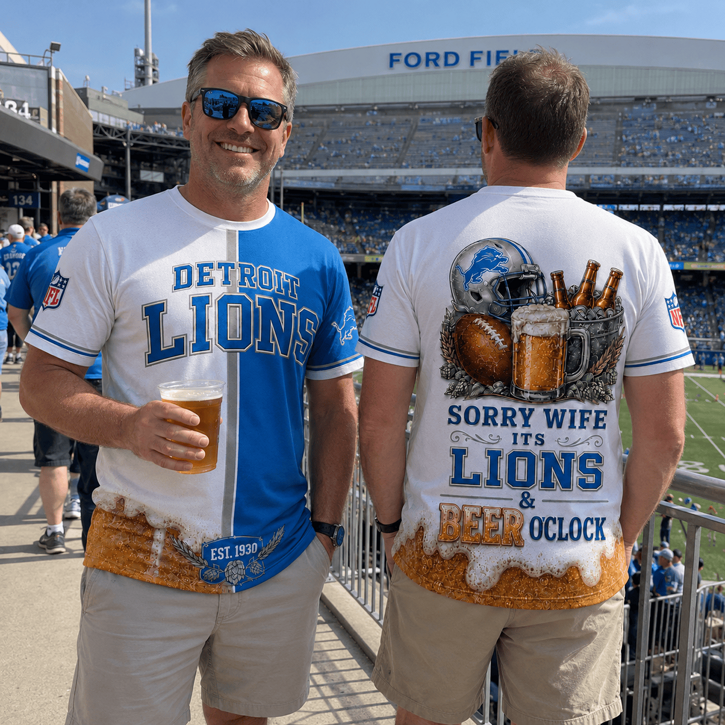 Premium NFL x DET Sorry Wife It's Match Day And Beer Time Funny Sports Fan 3D Shirt 290626