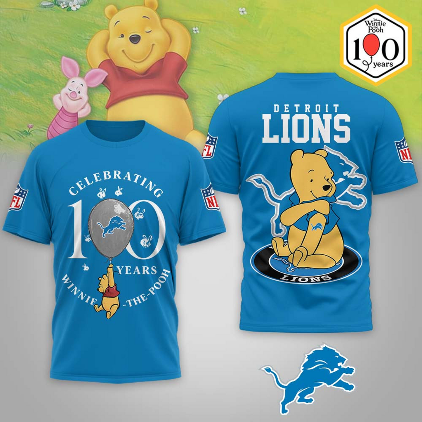 Premium NFL x DET Winnie The Pooh 100th Anniversary 3D Shirt DATND TANTD