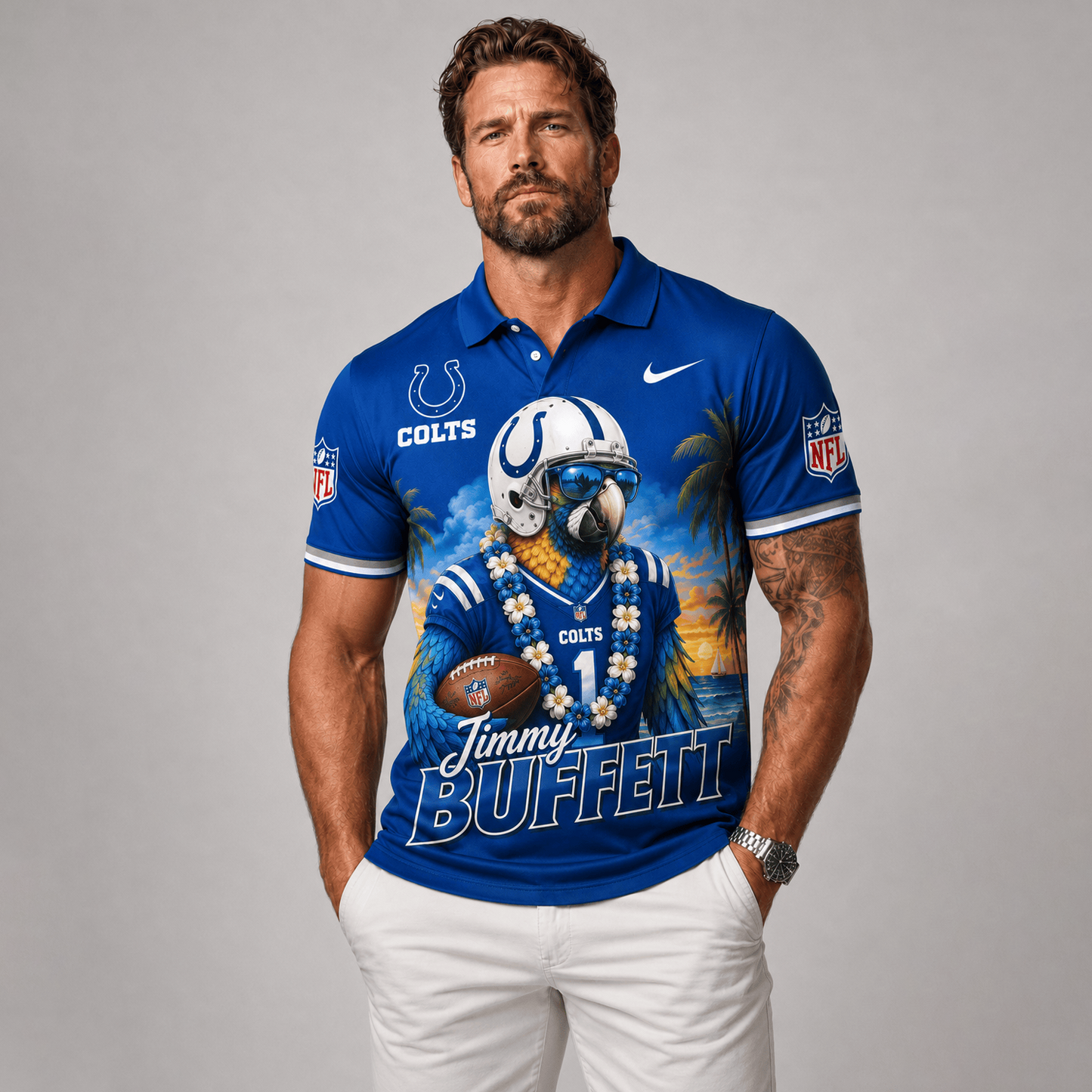Premium NFL x IND Tropical Parrot Performance Polo Shirt 180626