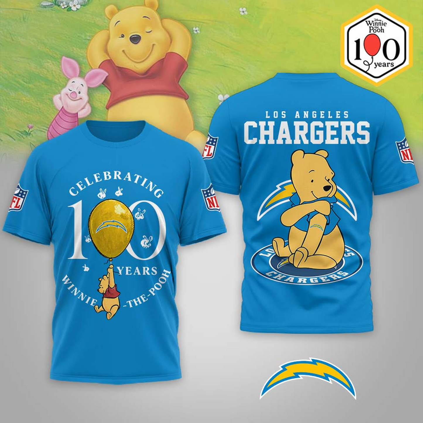 Premium NFL x LAC Winnie The Pooh 100th Anniversary 3D Shirt DATND TANTD