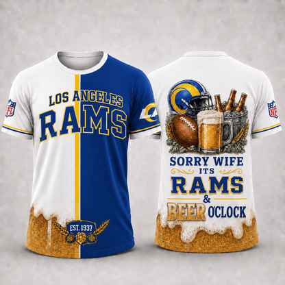 Premium NFL x LAR Sorry Wife It's Match Day And Beer Time Funny Sports Fan 3D Shirt 290626