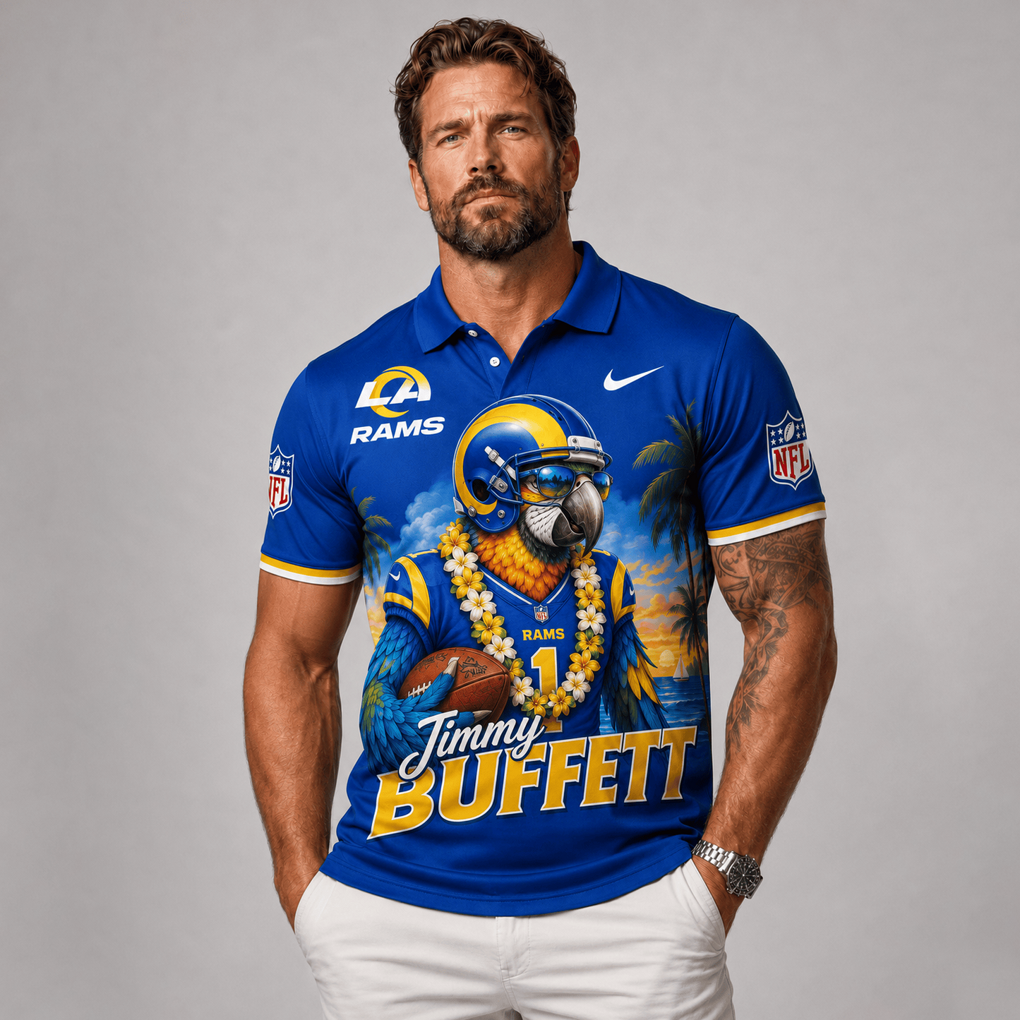 Premium NFL x LAR Tropical Parrot Performance Polo Shirt 180626