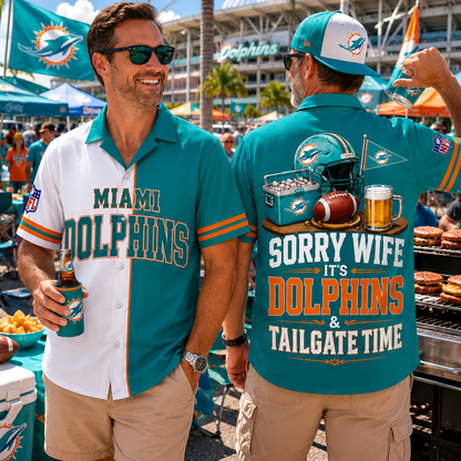 Premium NFL x MIA Funny Football Fan Hawaiian Shirt Sorry Wife It's Tailgate Time Button 300626